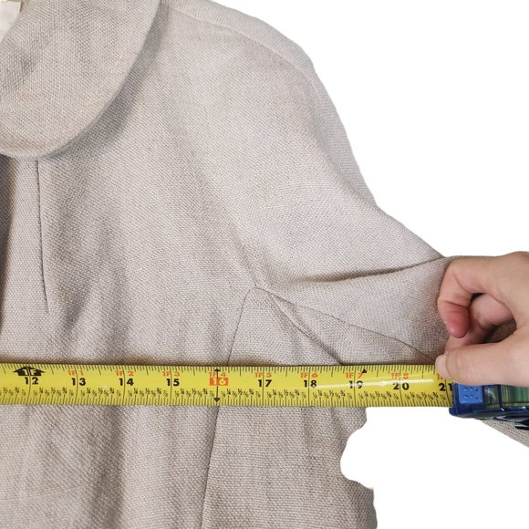 Elevenses Anthropologie Peacoat Womens 8 Beige Linen Embroidered Artsy Retro - Picture 10 of 12